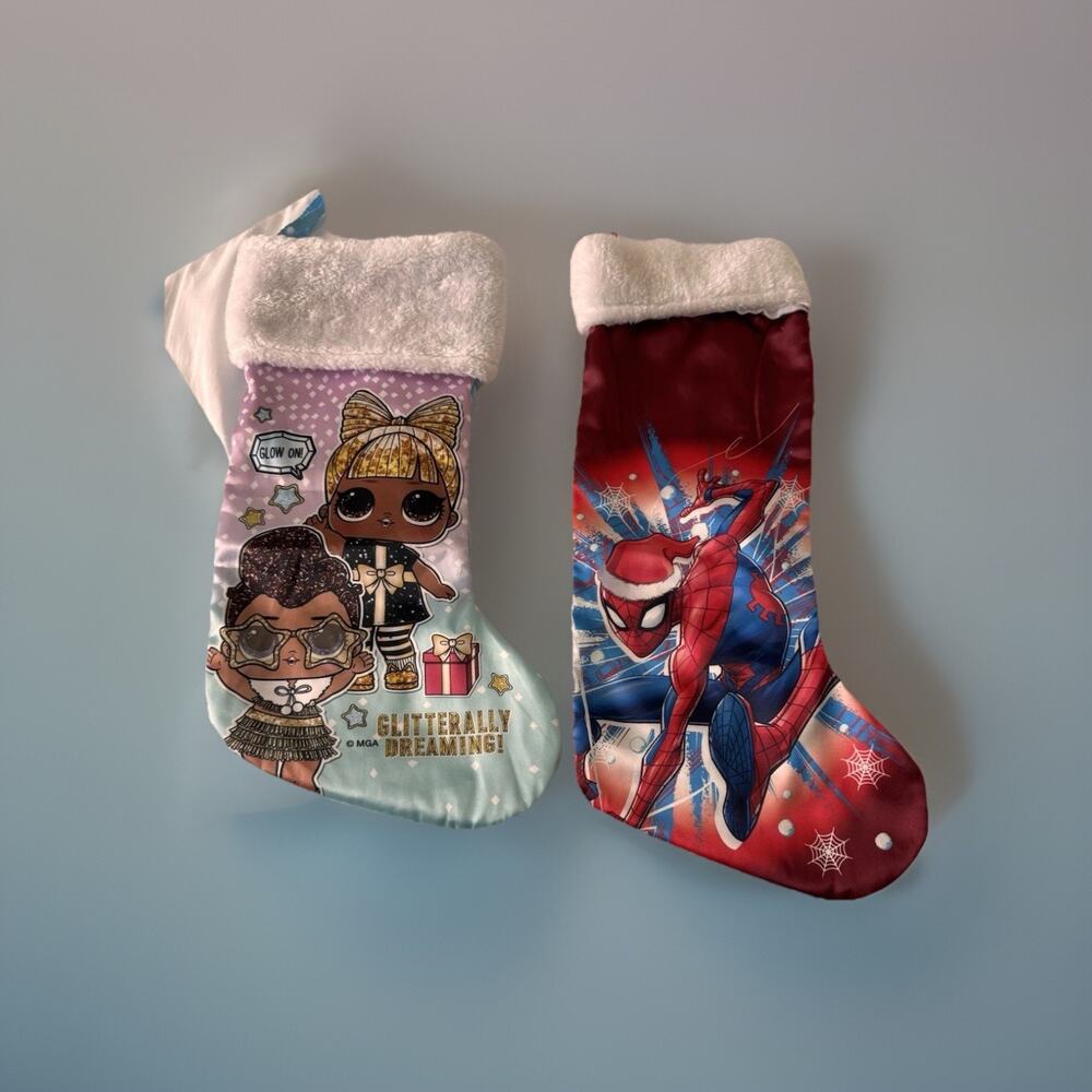 Lot Of 2 Marvel Spider-Man 18”and L.O.L Surprise - 16” Christmas Stockings